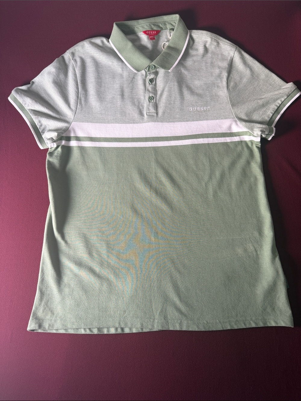 GUESS Men's Green Stripe Polo Shirt